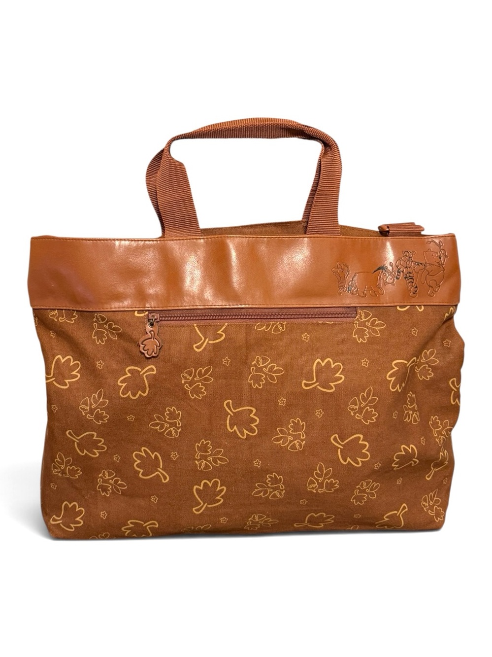 DISNEY Brown Fall Leaves Winnie the Pooh & Friends large canvas tote bag
